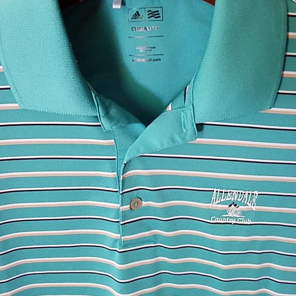 Adidas L Golf Polo Shirt Blue Stripes